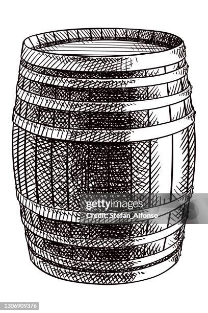 ilustraciones, imágenes clip art, dibujos animados e iconos de stock de dibujo vectorial de una barrica de vino - barril