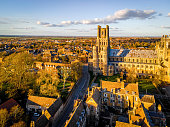 The aerial view of cathedral of Ely, a city in Cambridgeshire, England