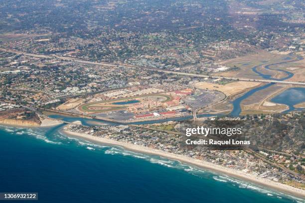 aerial view of the del mar race track and fairgrounds in san diego county - del mar stock-fotos und bilder