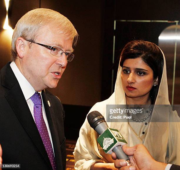 Australia's Foreign Minister Kevin Rudd is interviewed after signing a Memorandum of Understanding with Pakistan's Foreign Minister Hina Rabbani Khar...