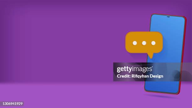 3d smartphone with message notification. realistic smartphone mock up vector - table front view stock illustrations
