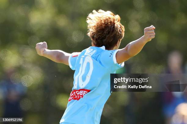 Chinatsu Kira of Melbourne City celebrates her goal during the round 12 W-League match between Melbourne City and the Newcastle Jets at Kingston...