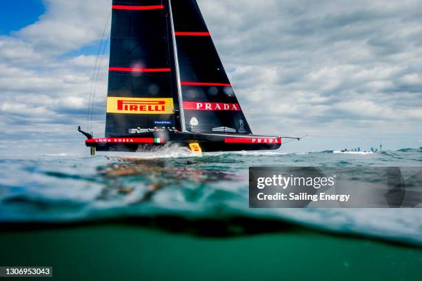 Luna Rossa Prada Pirelli Team warms up before the America's Cup Race 7 gets cancelled between Emirates Team New Zealand and Luna Rossa Prada Pirelli...