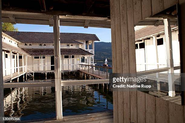 View of an old bathhouse of 1895 at Lake Woerth on October 15, 2011 in Poertschach, Austria.