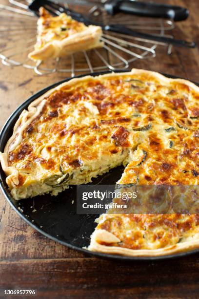 fresh baked quiche - courgette stock pictures, royalty-free photos & images