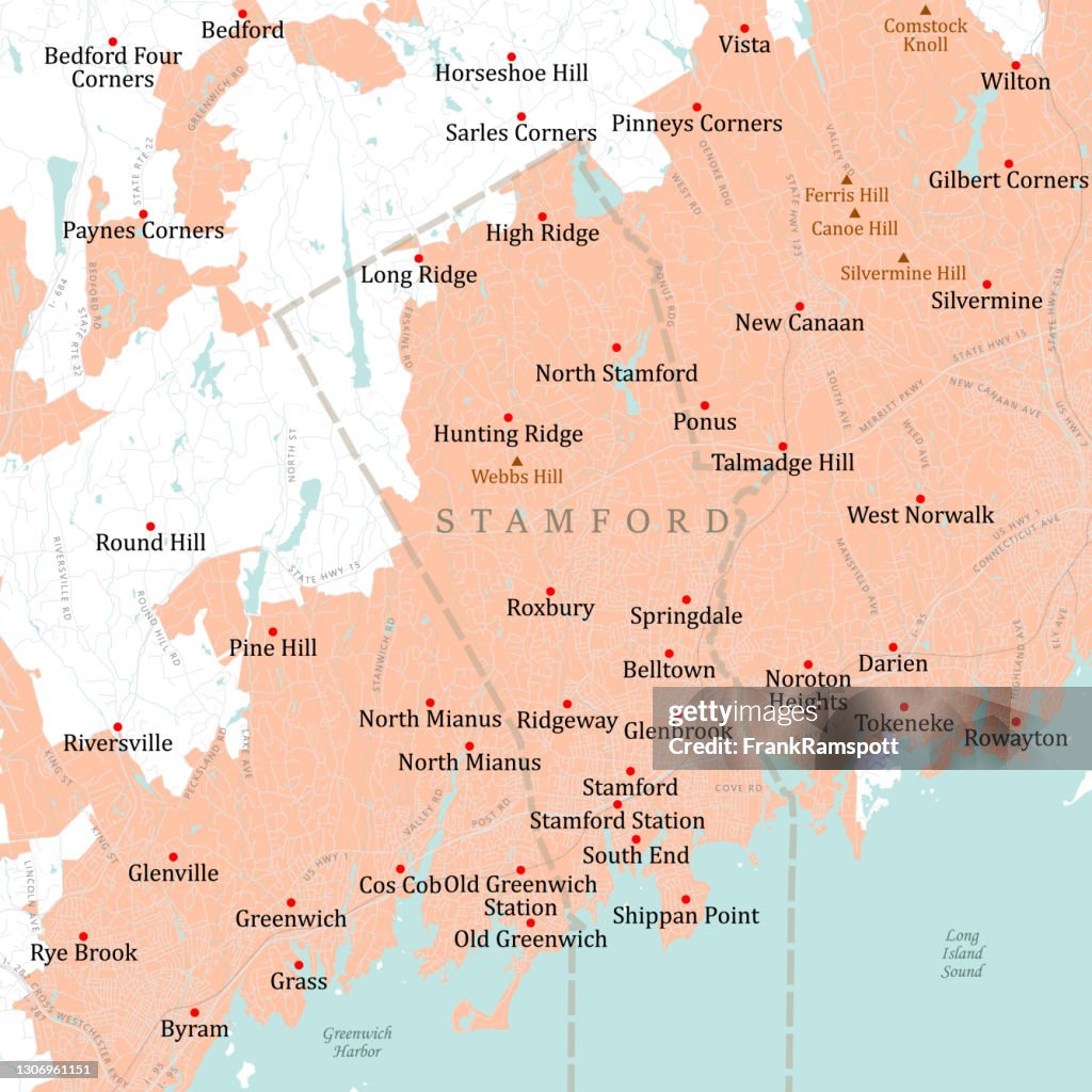 CT Fairfield Stamford Vector Road Map