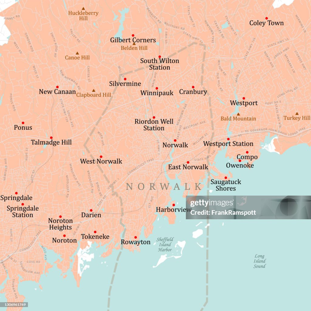 Carte routière vectorielle du CT Fairfield Norwalk