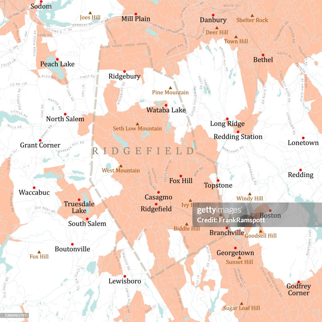 CT Fairfield Ridgefield Vector Road Map