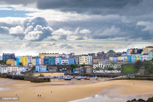 the town of tenby, wales - wales beach stock pictures, royalty-free photos & images