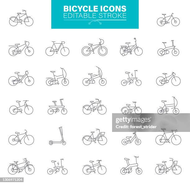 fahrräder icons, bearbeitbarer strich - elektro fahrrad stock-grafiken, -clipart, -cartoons und -symbole