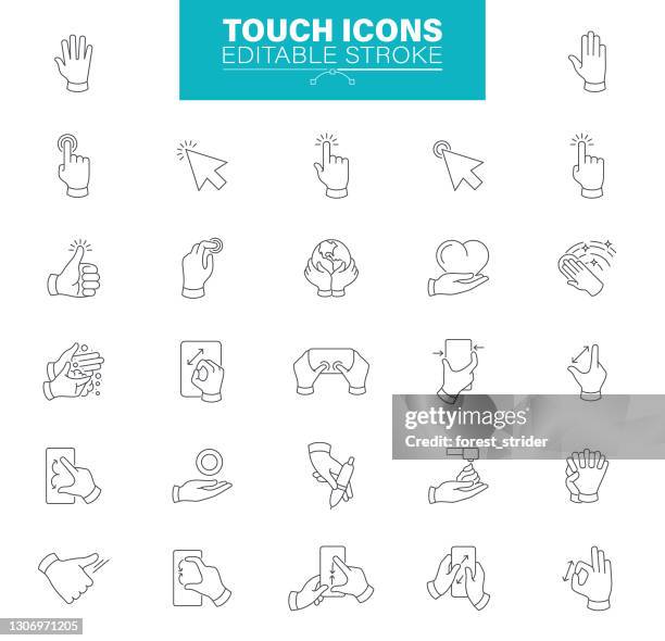 touch icons editable stroke. enthält symbole wie geste, hand, nächstenliebe und hilfsarbeit, finger, cursor - computermaus stock-grafiken, -clipart, -cartoons und -symbole