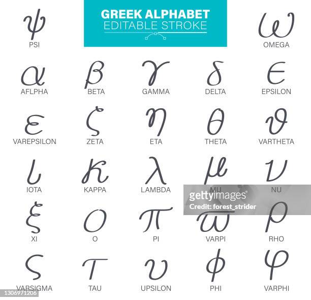 griechischer alphabet editierbarer strich - griechische kultur stock-grafiken, -clipart, -cartoons und -symbole