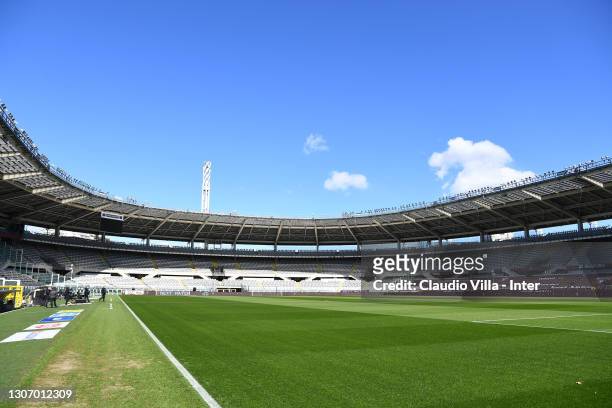 General view inside the stadium before the Serie A match between Torino FC and FC Internazionale at Stadio Olimpico di Torino on March 14, 2021 in...