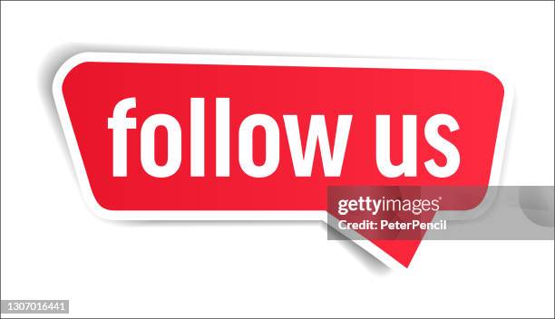 folgen sie uns - sprechblase, banner, papier, etikettenvorlage. vektor-stock-illustration - follower soziale medien stock-grafiken, -clipart, -cartoons und -symbole