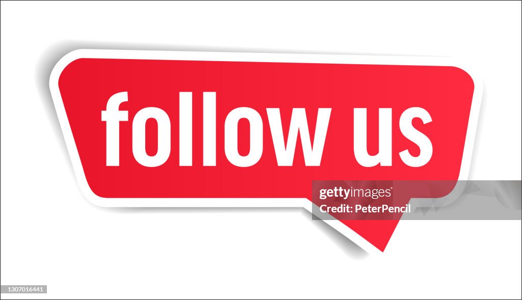私たちに従ってください - スピーチバブル、バナー、紙、ラベルテンプレート。ベクトルストックの図