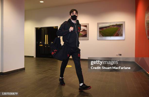 Hector Bellerin of Arsenal arrives at the stadium beforethe Premier League match between Arsenal and Tottenham Hotspur at Emirates Stadium on March...