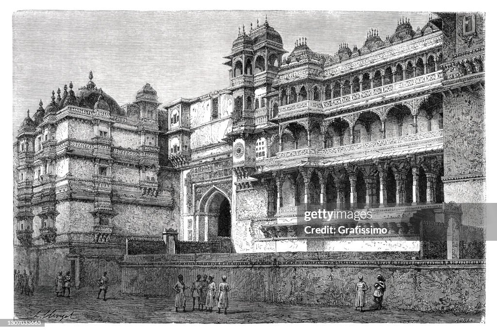 City Palace Udaipur India illustration 1871