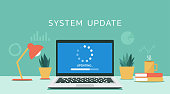 system software updating or loading process concept on laptop