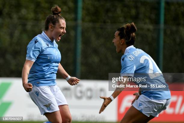 Martina Berarducci of SS Lazio women celebrates a opening goal with his team mates during the SS Lazio v Cesena FC women's Serie B at the formello...