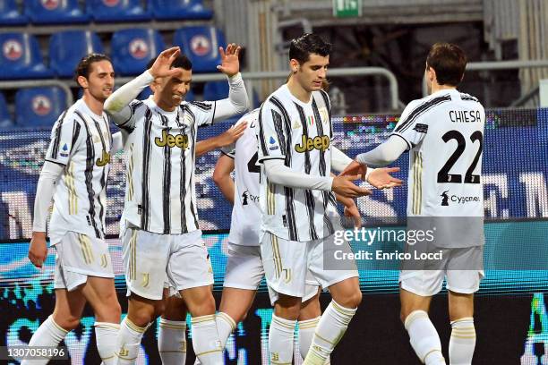 Cristiano Ronaldo of Juventus celebrates his goal during the Serie A match between Cagliari Calcio and Juventus at Sardegna Arena on March 14, 2021...