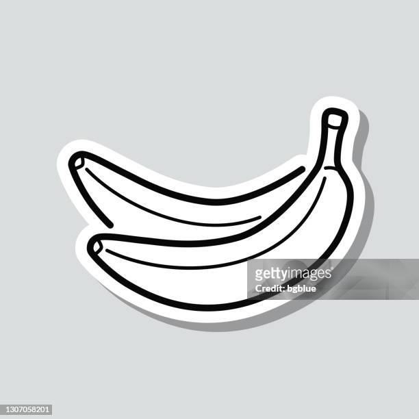 バナナ。灰色の背景にアイコンステッカー - banana点のイラスト素材／クリップアート素材／マンガ素材／アイコン素材