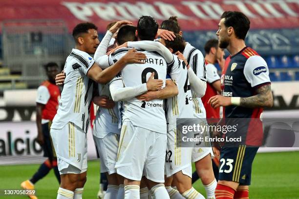 Cristiano Ronaldo of Juventus celebrates his goal during the Serie A match between Cagliari Calcio and Juventus at Sardegna Arena on March 14, 2021...