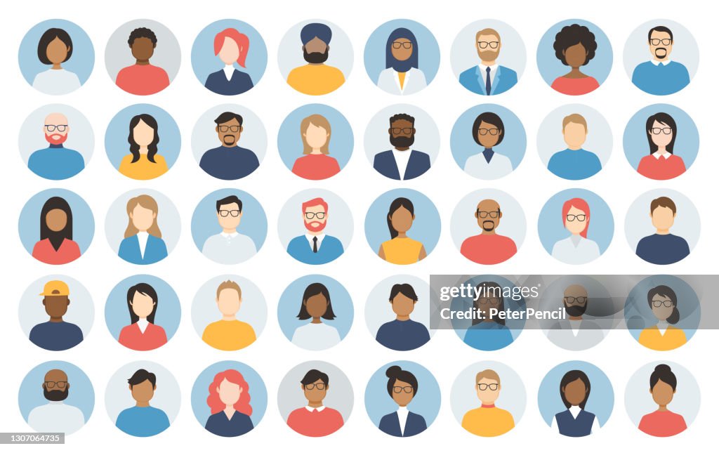 Menschen Avatar Runde Icon Set - Profil Diverse leere Gesichter für soziales Netzwerk - Vektor abstrakte Illustration