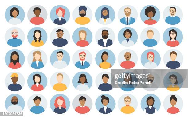 people avatar round icon set - profile diverse empty faces for social network - vector abstract illustration - males stock illustrations