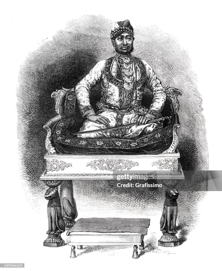 Maharaja in Udaipur sitting on throne 1871