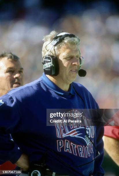 New England Patriots Head Coach Bill Parcells coaches his team against the New York Jets on October 16, 1994 at The Meadowlands in East Rutherford,...