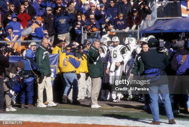 New York Jets Head Coach Bill Parcells coaches his team in the AFC Championship Game against the Denver Broncos on January 17, 1999 at Mile High...