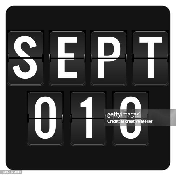 september 10- daily calendar and black flip scoreboard digital timer with date - september calendar 2021 stock illustrations