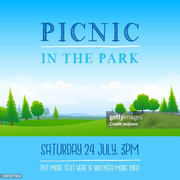 picknick im parkplakat - picknick park stock-grafiken, -clipart, -cartoons und -symbole