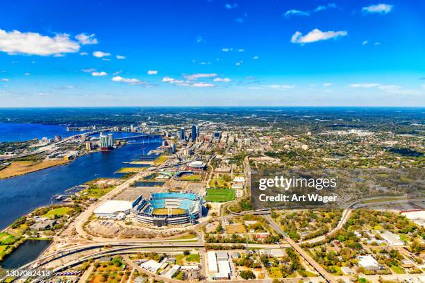 wide angle aerial cityscape of jacksonville - jacksonville florida stock pictures, royalty-free photos & images