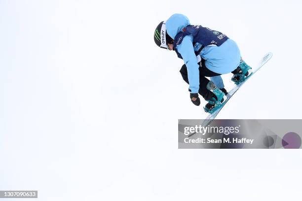 Jamie Anderson of the United States competes in the men's snowboard big air qualifier during Day 5 of the Aspen 2021 FIS Snowboard and Freeski World...