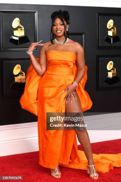 Megan Thee Stallion attends the 63rd Annual GRAMMY Awards at Los Angeles Convention Center on March 14, 2021 in Los Angeles, California.