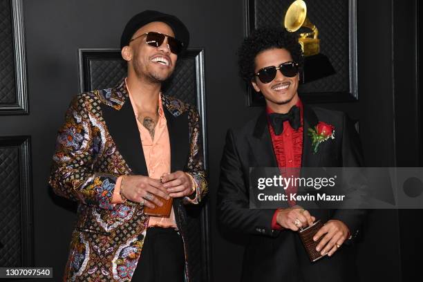 Anderson .Paak and Bruno Mars attend the 63rd Annual GRAMMY Awards at Los Angeles Convention Center on March 14, 2021 in Los Angeles, California.