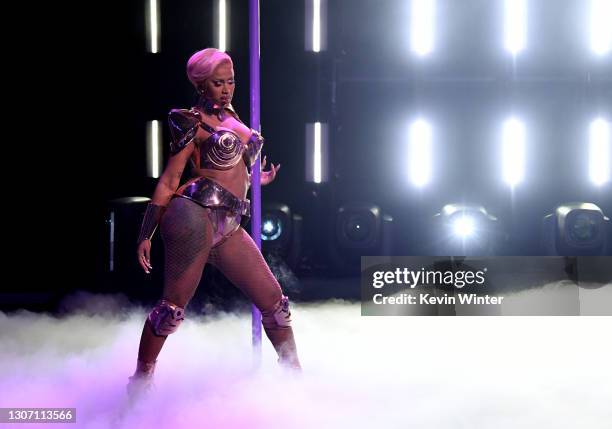 In this image released on March 14, Cardi B performs onstage during the 63rd Annual GRAMMY Awards at Los Angeles Convention Center in Los Angeles,...