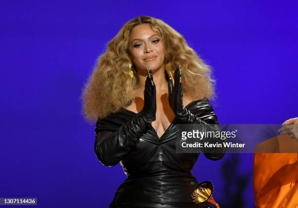 Beyoncé accepts the Best Rap Song award for 'Savage' onstage during the 63rd Annual GRAMMY Awards at Los Angeles Convention Center on March 14, 2021...
