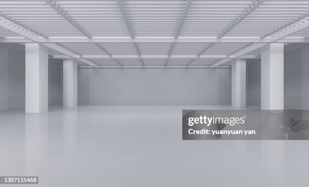 3d rendering exhibition background - white warehouse stock pictures, royalty-free photos & images