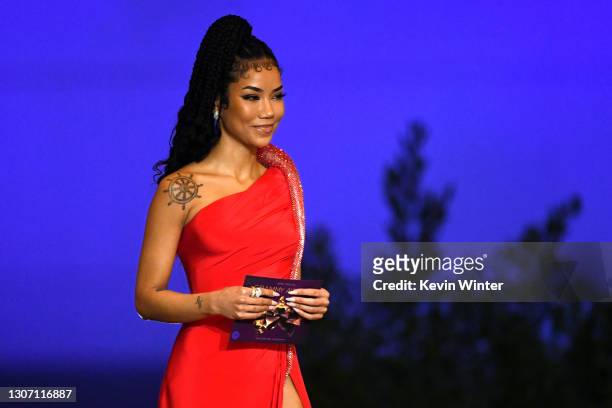 Jhené Aiko speaks onstage during the 63rd Annual GRAMMY Awards at Los Angeles Convention Center on March 14, 2021 in Los Angeles, California.