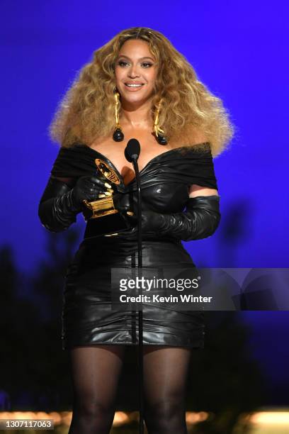Beyoncé accepts the Best R&B Performance award for 'Black Parade' onstage during the 63rd Annual GRAMMY Awards at Los Angeles Convention Center on...