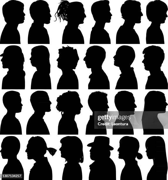 highly detailed profile silhouettes - profile headshot stock illustrations