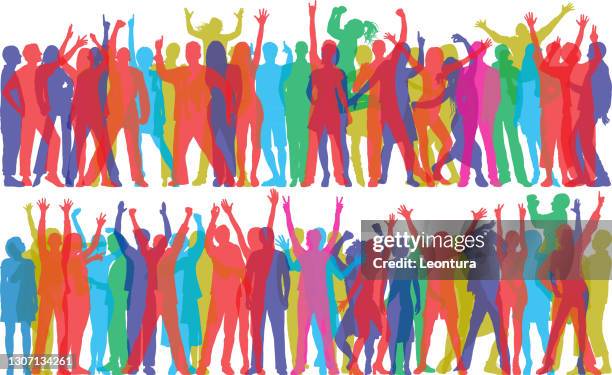 happy crowd (all people are complete and moveable) - crowd cheering background stock illustrations