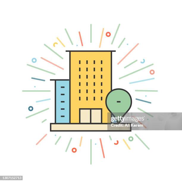 office location line icon - construction office stock illustrations