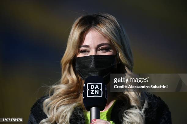 Diletta Leotta of Dazn during the Serie A match between Parma Calcio and AS Roma at Stadio Ennio Tardini on March 14, 2021 in Parma, Italy.