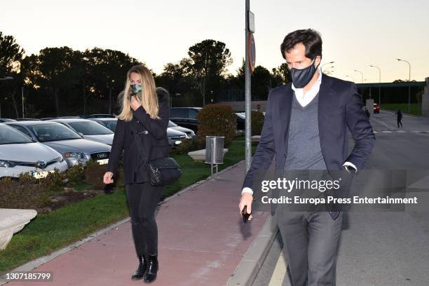 Carla Goyanes and Jorge Benguria attend Alfredo Fraile funeral chapel at Tanatorio La Paz on March 12, 2021 in Madrid, Spain.