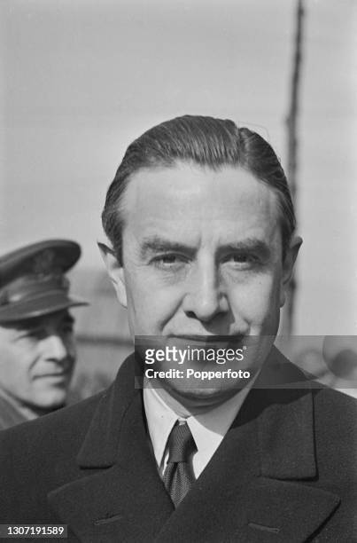 American businessman and Democratic Party politician W Averell Harriman , President Roosevelt's special envoy to Europe, attends an inspection of...