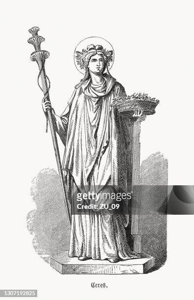ceres, roman goddess, wood engraving, published in 1893 - goddess stock illustrations
