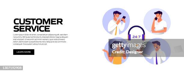 stockillustraties, clipart, cartoons en iconen met customer service concept vector illustratie voor website banner, reclame en marketing materiaal, online advertising, business presentatie etc. - belcentrum